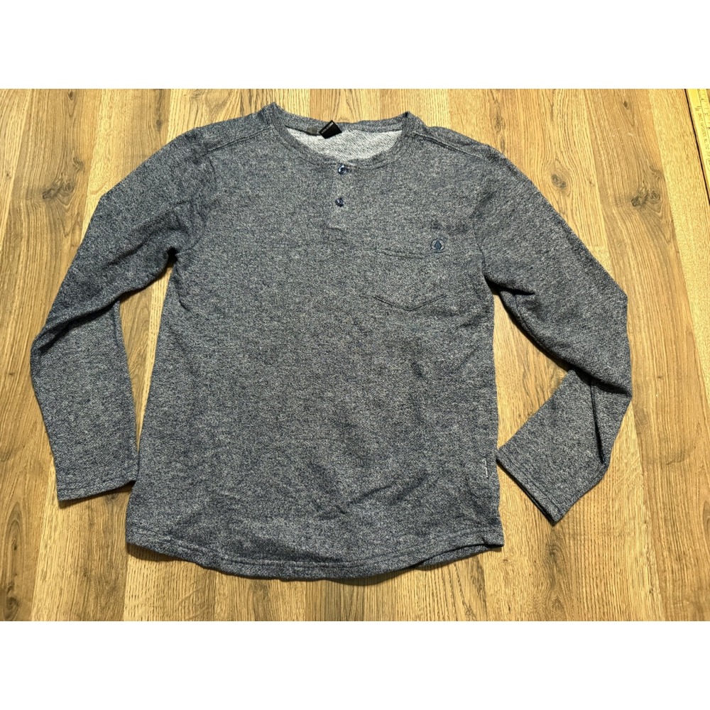 Volcom Shirts Mens Size S Blue Long Sleeve Shirt Pocket Marled Knit Henley
